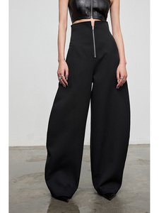 2024 New Arrival Cintura Alta Esfregando Design Nicho Solto Casual Calças Wide-leg Preto - Product Image 2