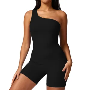 CLT8616 Women's 1 Shoulder Sexy Bodysuits 1 Piece Super Stretchy Seamless Ribbed Yoga Jumpsuit Dance Outdoor Playsuit