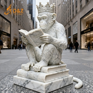 D & Z Art Group conçoit et personnalise une grande statue de singe en marbre blanc pour s'asseoir et lire pour la décoration extérieure - Product Image 5