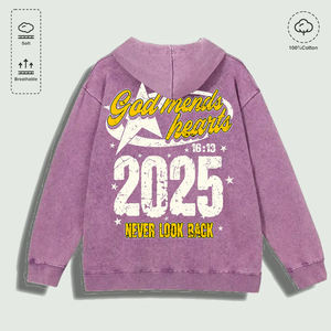 Sweat à capuche 100% coton lavé avec inscription graphique « Dieu répare les cœurs 2025 Ne regardez jamais en arrière », plusieurs couleurs - Product Image 6