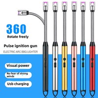 Briquet à Impulsions USB Rechargeable en Métal Rotatif à 360 Degrés pour Cuisine Voyage Allumage de Bougie Chaude