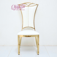 Chaise de réception moderne de luxe royale en métal doré brillant à dossier haut pour mariage, événement, salle de réception d'hôtel