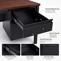 Bureau métallique commercial avec double meuble de rangement à roulettes, structure en acier et plateau imitation bois pour mobilier de bureau, scolaire et gouvernemental
