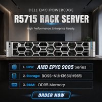 Server Rak Penyimpanan OEM Dell EMC PowerEdge R5715 2U dengan CPU AMD EPYC 9755/256G DDR5/H965i/SSD 3.84TB/Suplai Daya Ganda 1100W