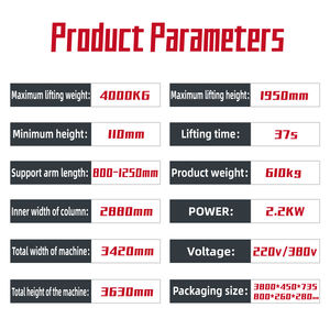 Nouveau style de pont élévateur économique pour véhicules, équipement d'entretien automobile à vendre, capacité de 4000 kg, pont élévateur le plus vendu, pont élévateur hydraulique à 2 colonnes - Product Image 2