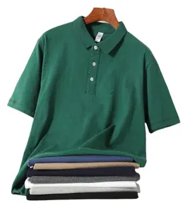 Camiseta de polo de cor sólida com logotipo personalizado, 250g de algodão pima