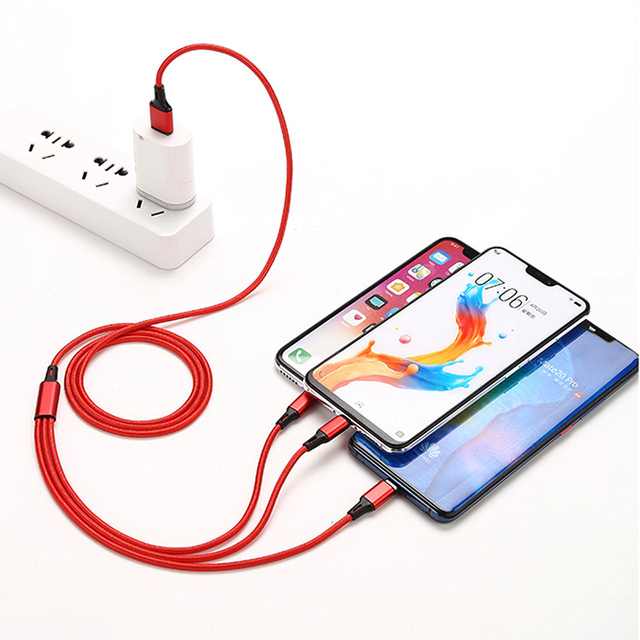3-in-1 Fast USB Charging Cable Braided Nylon for for Smartphone and Computer Charger