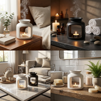 Brûleur d'huiles essentielles en céramique cylindrique en gros, fait main, émaillé, diffuseur de cire fondue, style nordique pour yoga et spa
