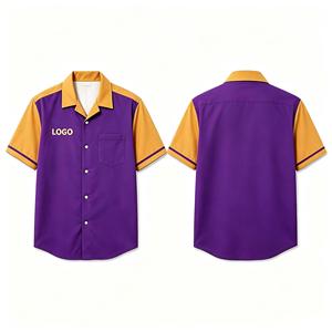 เสื้อโบว์ลิ่งแขนสั้นสีบล็อกแบบกำหนดเองสำหรับผู้ชาย พร้อมโลโก้สั่งทำ ปิดกระดุม คอปกแคมป์  มีกระเป๋าเสื้อที่อก - Product Image 1