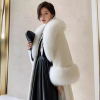 Winter mode Plus Size Faux Nerz Pelz Trench Langer Mantel Mit Pelz Revers und Manschette Kunst pelz Trim Jacke für Frauen Wintermantel