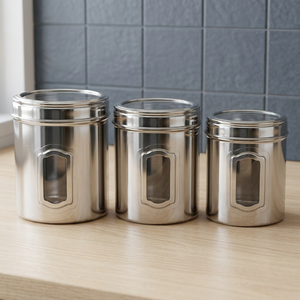 Hot Sale Eco-Friendly Classic Handcrafted Stainless Steel <b>Spice</b> Storage <b>Jar</b> Set 3 Magnetic Lid Freshness Preservation - Product Image 4