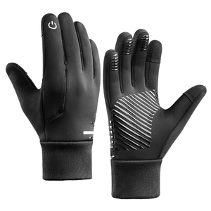 Gants de cyclisme d'hiver thermiques, tactiles, imperméables, coupe-vent, antidérapants, en polyester et cuir, à doigts complets, pour hommes, pour l'extérieur, OEM - Product Image 1