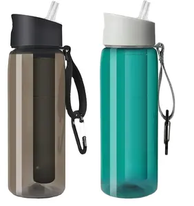 Garrafa de água purificada para Camping Caminhadas Mochila e Viagem BPA Free com 4-Stage Integrated Filter Straw