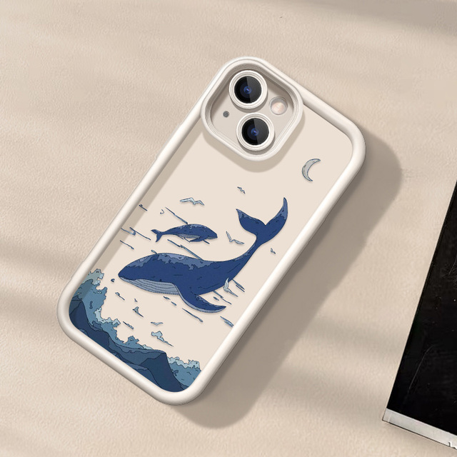 Fashion Sky Blue Whale Painted Phone case Suitable for Apple iPhone 17 16 15 14 Pro Max Phone Cases Protection Cover