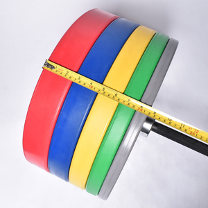 Plaques de poids en caoutchouc colorées de <span class=keywords><strong>50</strong></span> mm de diamètre pour usage en salle de sport, vente en gros d'usine, poids libres avec revêtement en colle - Product Image 4