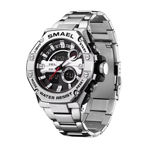 SMAEL Men Simple Waterproof Alarm <b>Clock</b> Multifunctional Silicone Band Stainless Steel Quartz Watch Luminous 8090 - Product Image 3