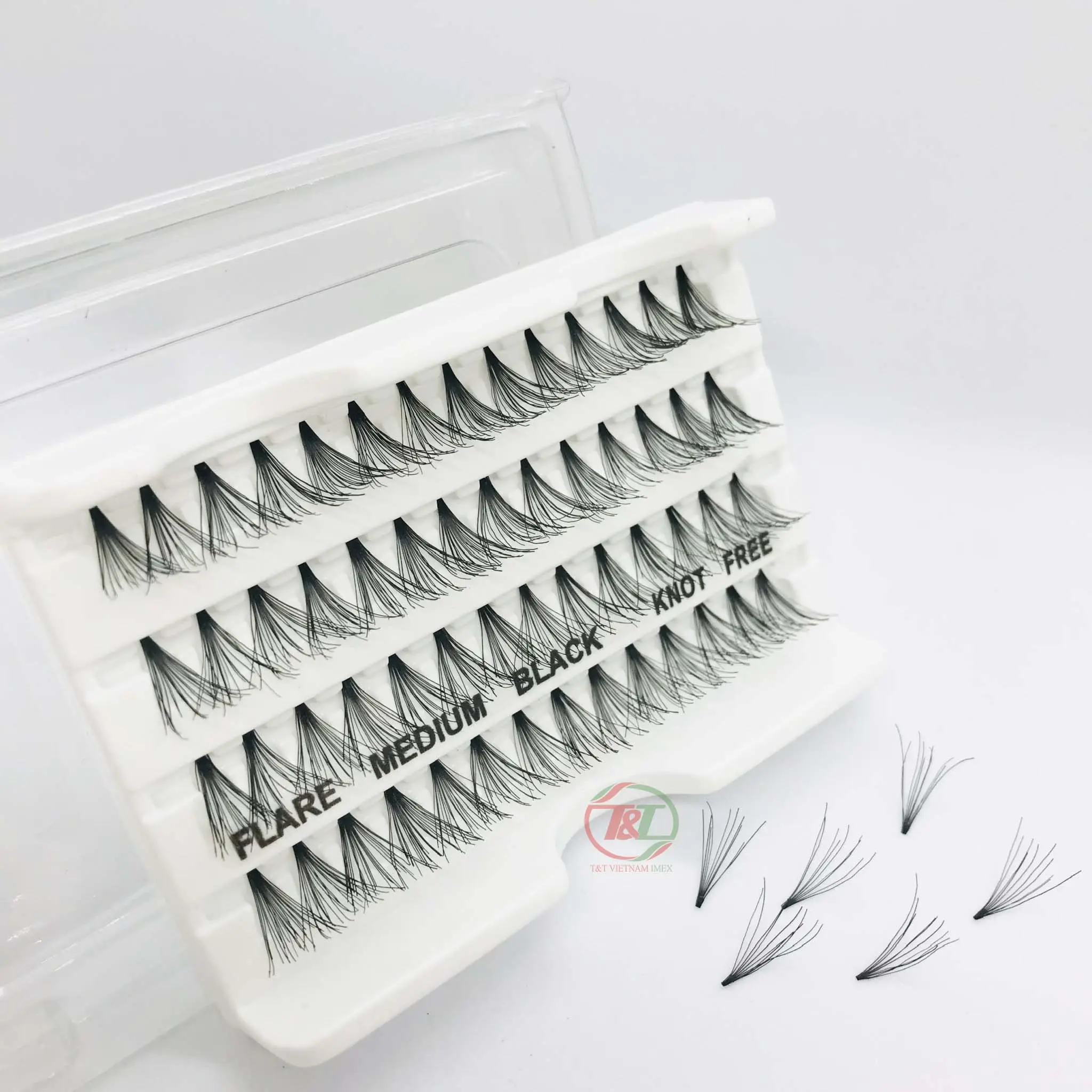 Made in Vietnam production best price high quality flare lashes clusters eyelash knot free and knotted premade fan 10D 14D 24D