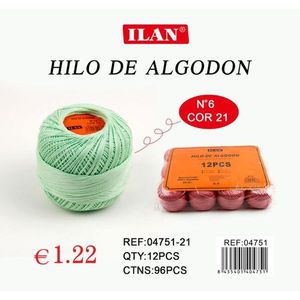 Filo di cotone Ilan N6 colore 21 verde chiaro, confezione da 12 pezzi per uncinetto e lavoro a maglia - Product Image 3