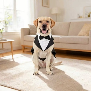 Ensemble de costume de smoking de luxe classique personnalisé pour chien Tanpopo avec collier, bandana, nœud papillon et chemise de cérémonie pour animaux de compagnie pour mariage et fête - Product Image 6