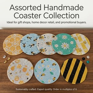 Posavasos con Cuentas, Posavasos Coloridos con Cuentas de Colores y Diseños Florales y de Abejas, Decoración de Mesa para el Hogar, Bar y Regalos - Product Image 4