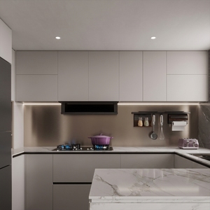 Cocina Compacta para Apartamento MACIO con Gabinetes Grises Mate y Panel de Pared de Mármol Oscuro, Pedido al por Mayor para Cocinas Residenciales - Product Image 3