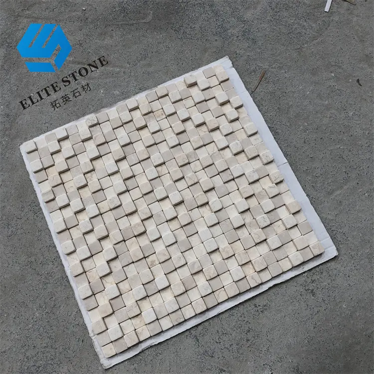 3D pola beige marmer mosaik ubin perapian surround ubin dinding batu alam mosaik