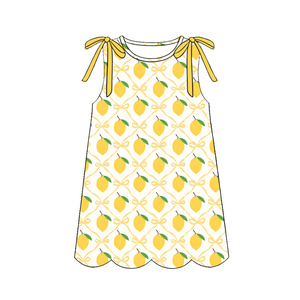 GSD3973 Custom Little girl Boutique yellow <b>lemon</b> <b>print</b> <b>dress</b> kid wholesale baby girl sleeveless child set - Product Image 1