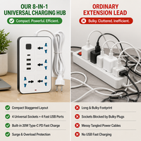 Station de charge rapide de bureau 2500W avec 4 prises universelles CA en cuivre, 1 port Type-C et 3 ports USB, prise UE pour la maison et le bureau