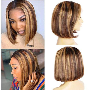 100% cabello humano crudo modelo P4/27 # estilo Bob recto pelucas delanteras de encaje de color piano dorado con encaje HD transparente de 12 pulgadas 13X4 - Product Image 1