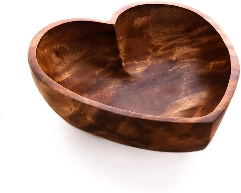 Ciotole a forma di cuore in legno di Acacia-commercio equo, raccolto in modo sostenibile (6 ")