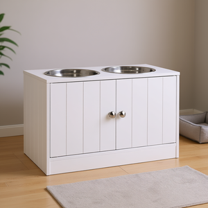 Mueble de Almacenamiento Blanco para Perros, Comedero Elevado para Mascotas, Capacidad de 44L, Comedero Elevado para Perros, Estilo Clásico - Product Image 2
