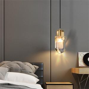 Lampe suspendue moderne minimaliste de luxe, luminaire en cristal tout en cuivre avec cordon long pour chambre à coucher ou salon - Product Image 2