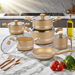 Juegos de utensilios de cocina antiadherentes de 9 piezas con asas para mantener el frío <span class=keywords><strong>y</strong></span> herramientas de silicona, cazuela de vidrio para placa de inducción para cocinar en la cocina - Product Image 1