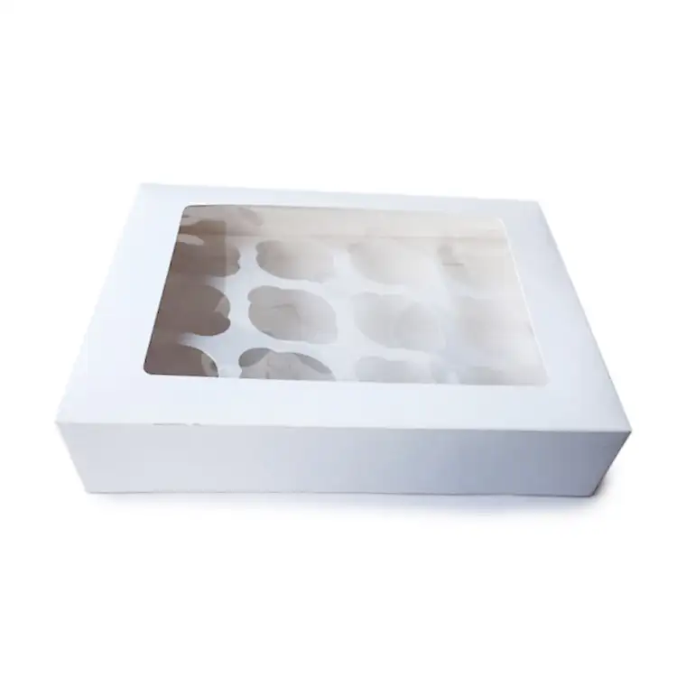 Caja de papel para panadería, embalaje para pasteles, mini cajas para cupcakes, 12 cajas de tapa transparente, venta al por mayor