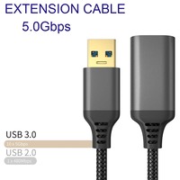 Cable de Extensión USB 3.0 de 60W 5Gbps con Trenzado de Nailon, Estándar OEM, Duradero, Carga Rápida de 60W, Cobre Puro, Rohs