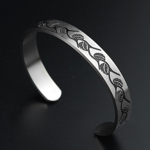 European American Style Feather Leaf Retro Men's Stainless Steel Ring And <b>Bracelet</b> Internet Popular Hipster Student Jewelry <b>Set</b> - Product Image 2