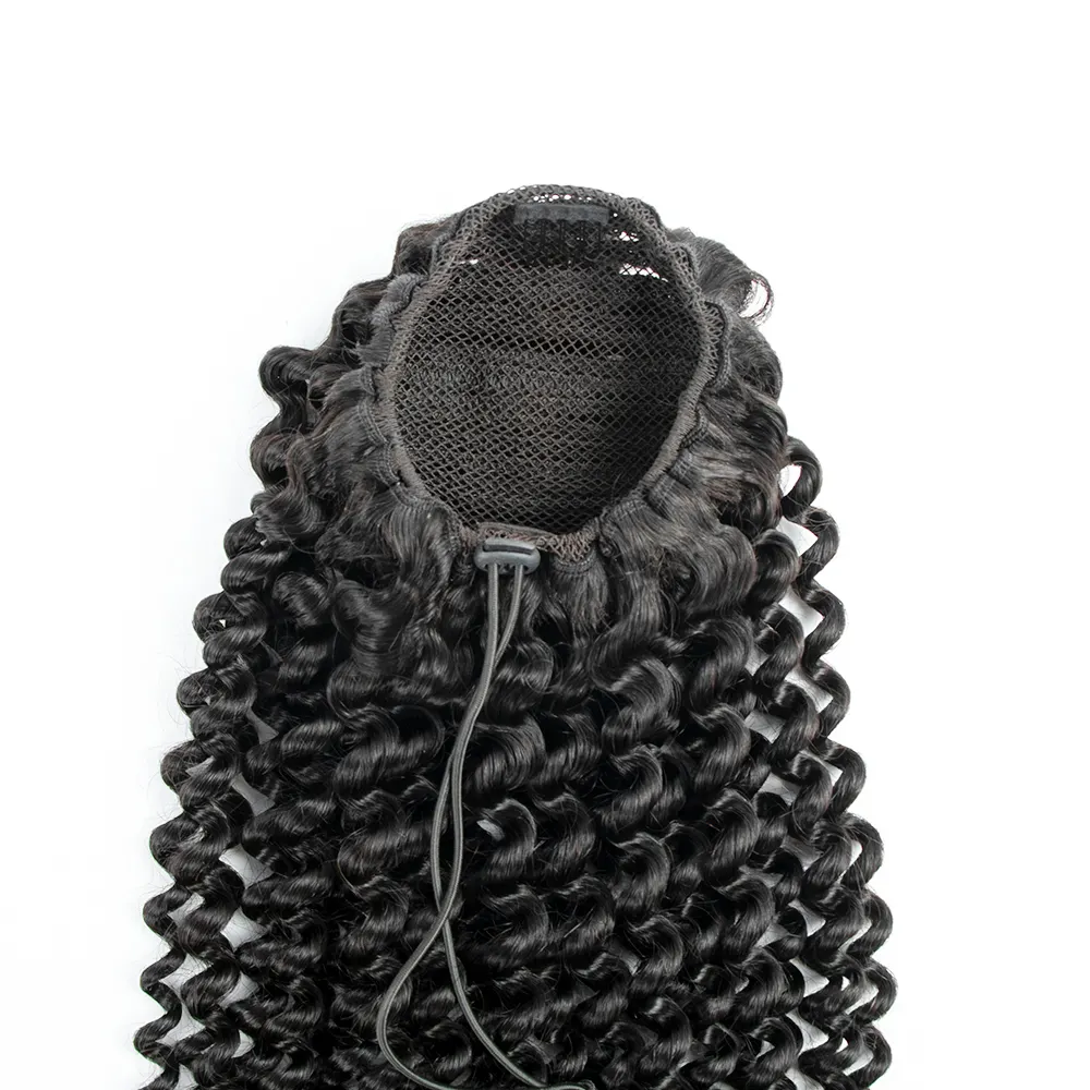 Wholesale 12A Unprocessed Virgin Indian Human Hair Blend black women clip Ponytails Deep Curly Drawstring Ponytail