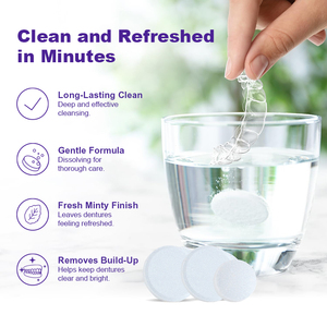 Comprimés dentaires 3-en-1 avancés pour nettoyer, rafraîchir et protéger les prothèses dentaires, saveur menthe, 120 applications - Product Image 6