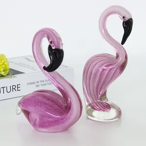 Newデザイン卸売手吹きカスタムピンクガラスフラミンゴ動物の置物
