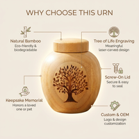 Urna de Bambú para Cremación de Mascotas, Biodegradable, Ecológica, con Grabado de Árbol de la Vida, Recuerdo Natural para Perros, Gatos y Animales Pequeños