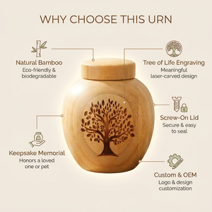 Guci Kremasi Hewan Peliharaan dari Bambu, Ramah Lingkungan, Biodegradable, dengan Ukiran Pohon Kehidupan, Kenang-kenangan Alami untuk Anjing, Kucing, dan Hewan Kecil - Product Image 4