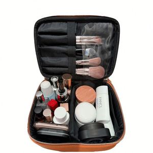 Custom Logo Litchi Texture Leather Makeup Bag Square Zipper Cosmetic Pouch - Product Image 3