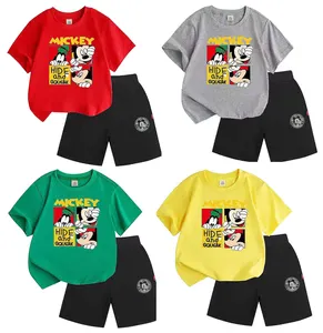 Ropa barata para niños, camisa de manga corta Sumer, pantalones cortos, estampado de Mickey de dibujos animados, conjunto de ropa informal para niños y niñas, ropa para niños pequeños