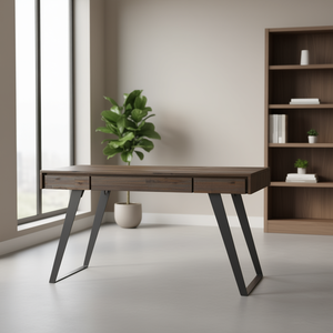 Escritorio de oficina rústico Lowry de madera con 3 cajones y acabado antiguo, escritorio independiente para oficina en casa - Product Image 2