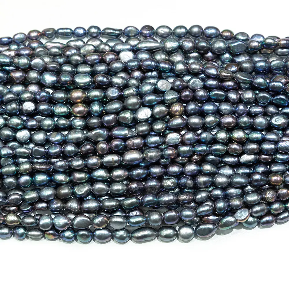 Cuentas de perlas naturales azul oscuro 6-7mm cuentas de piedras preciosas sueltas cultivadas en agua dulce patata PERLA para la fabricación de joyas DIY