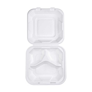 Best Quality 8 x 8 Inch 3 <b>Compartment</b> Bagasse Clamshell Food Container | Eco-Friendly Disposable Takeaway <b>Lunch</b> <b>Box</b> - Product Image 6