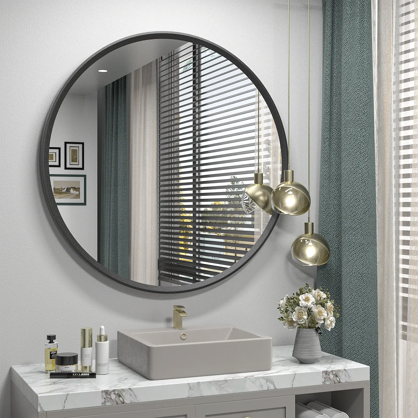 Современное круглое зеркало в металлической раме для ванной комнаты, большое круглое зеркало для украшения дома