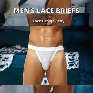 Slips bas respirants en dentelle pour hommes, personnalisables, avec soutien personnalisé, sous-vêtements de sport décontractés avec logo sur la taille, sexy, style string - Product Image 1