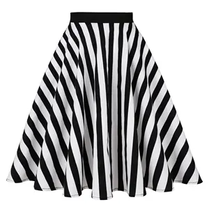 Falda Midi de algodón A rayas para mujer, falda larga de estilo Vintage en blanco y negro, con bolsillos, SS0007, otoño 2022