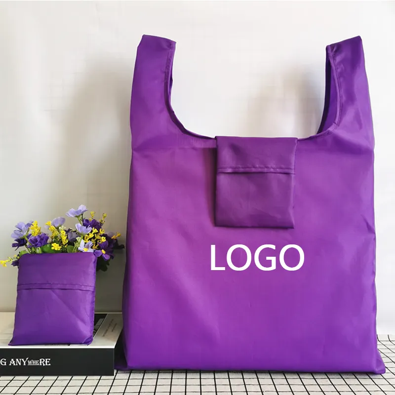 New Recycle Nylon Bag Foldable Tote Shopping Bag Recycled Polyester Nylon Ripstop Folding Bag Eco-friendly